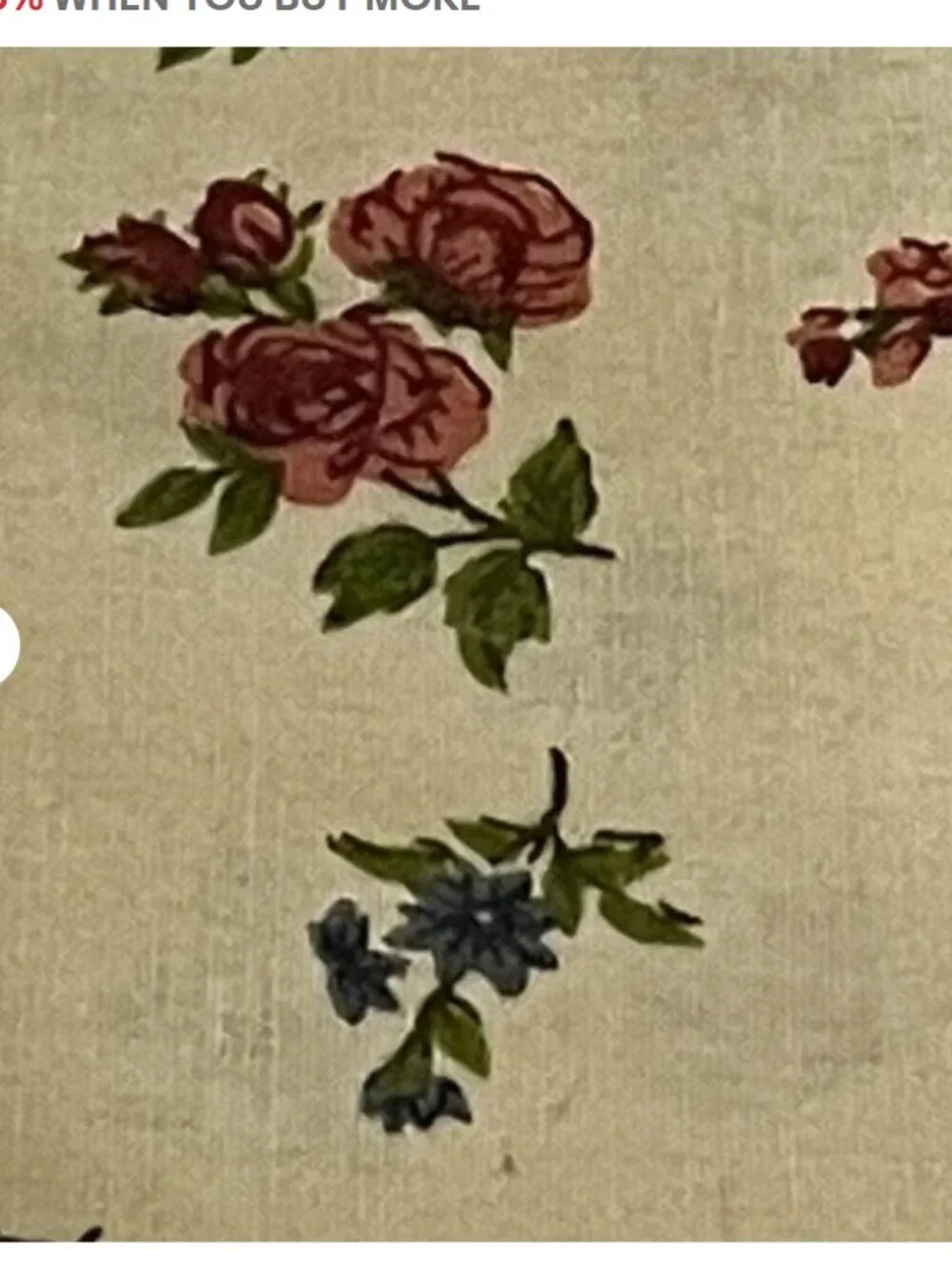 Vintage Pink Roses and Blue Flowers on Beige  Cotton Fabric by the HALF YARD